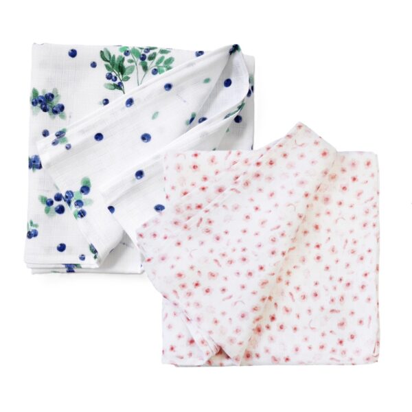 Mussola Neonato Bamboo e Cotone 100x100 - Fiori e Mirtilli